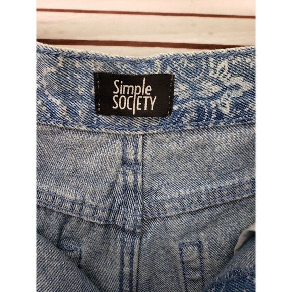 Simple Society Super High Rise Straight Leg Paisley Pattern Jeans Junior's 7 - Picture 2 of 12